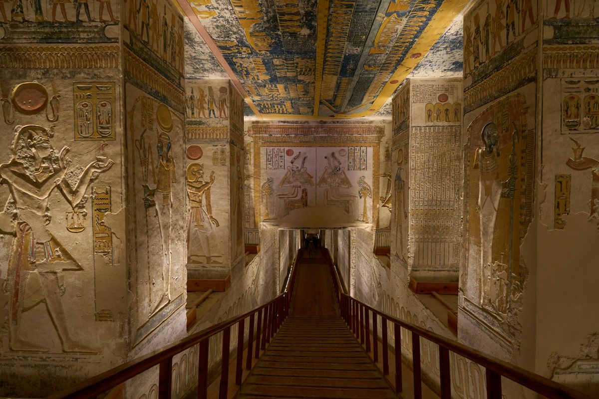 Painted corridor leading deep into a royal tomb, Valley of the Kings