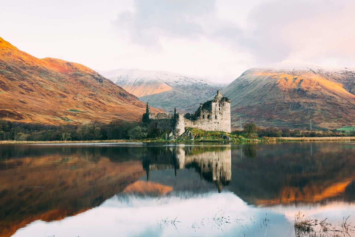 Kilchurn Castle ruins reflected in Loch Awe, Argyll